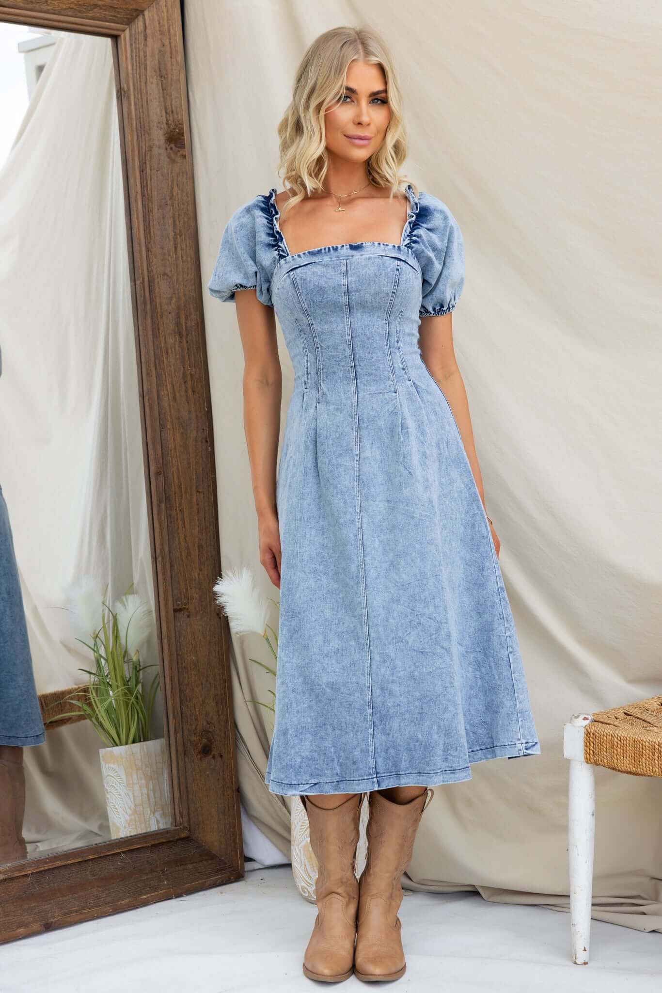Bridgie Denim Midi Dress - Image 4