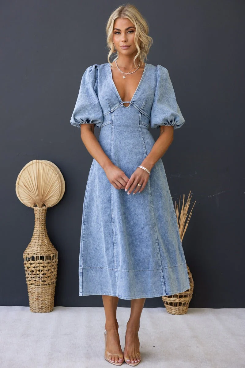 Castella Denim Midi Dress - Image 4