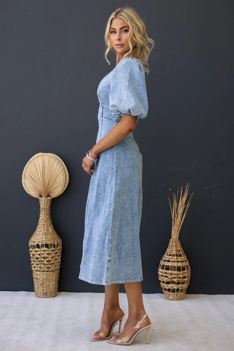 Castella Denim Midi Dress - Image 5