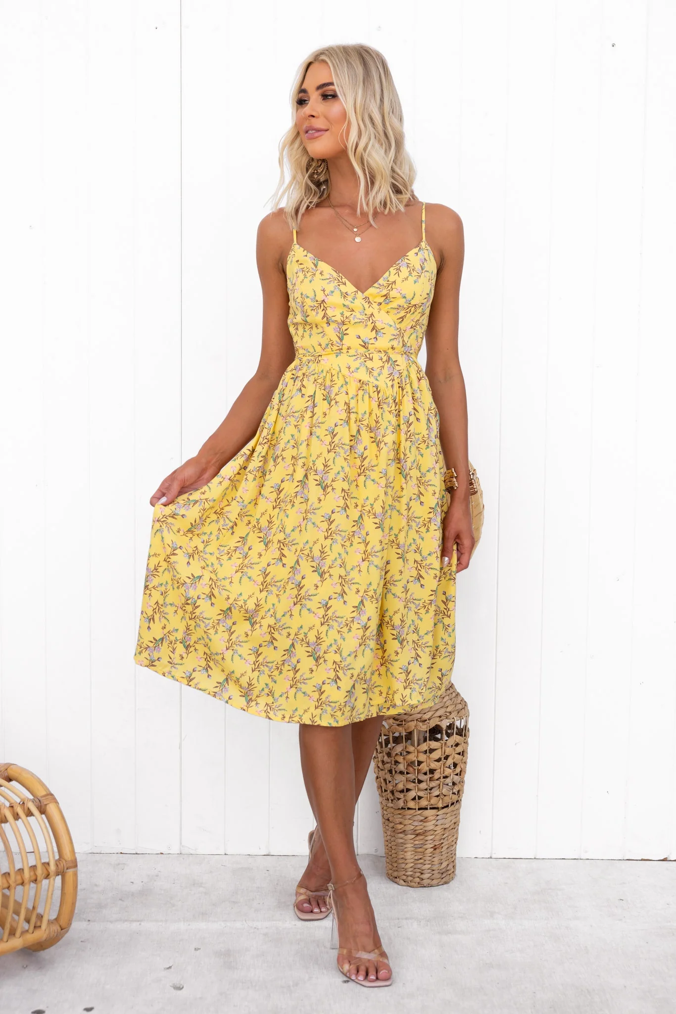Citrus Wrap Midi Dress