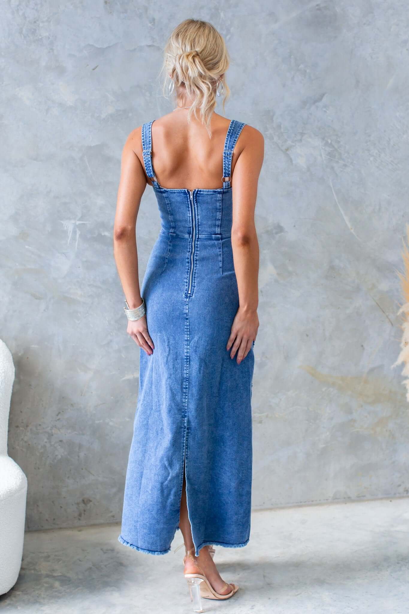 Heads Turn Denim Maxi Dress - Image 7