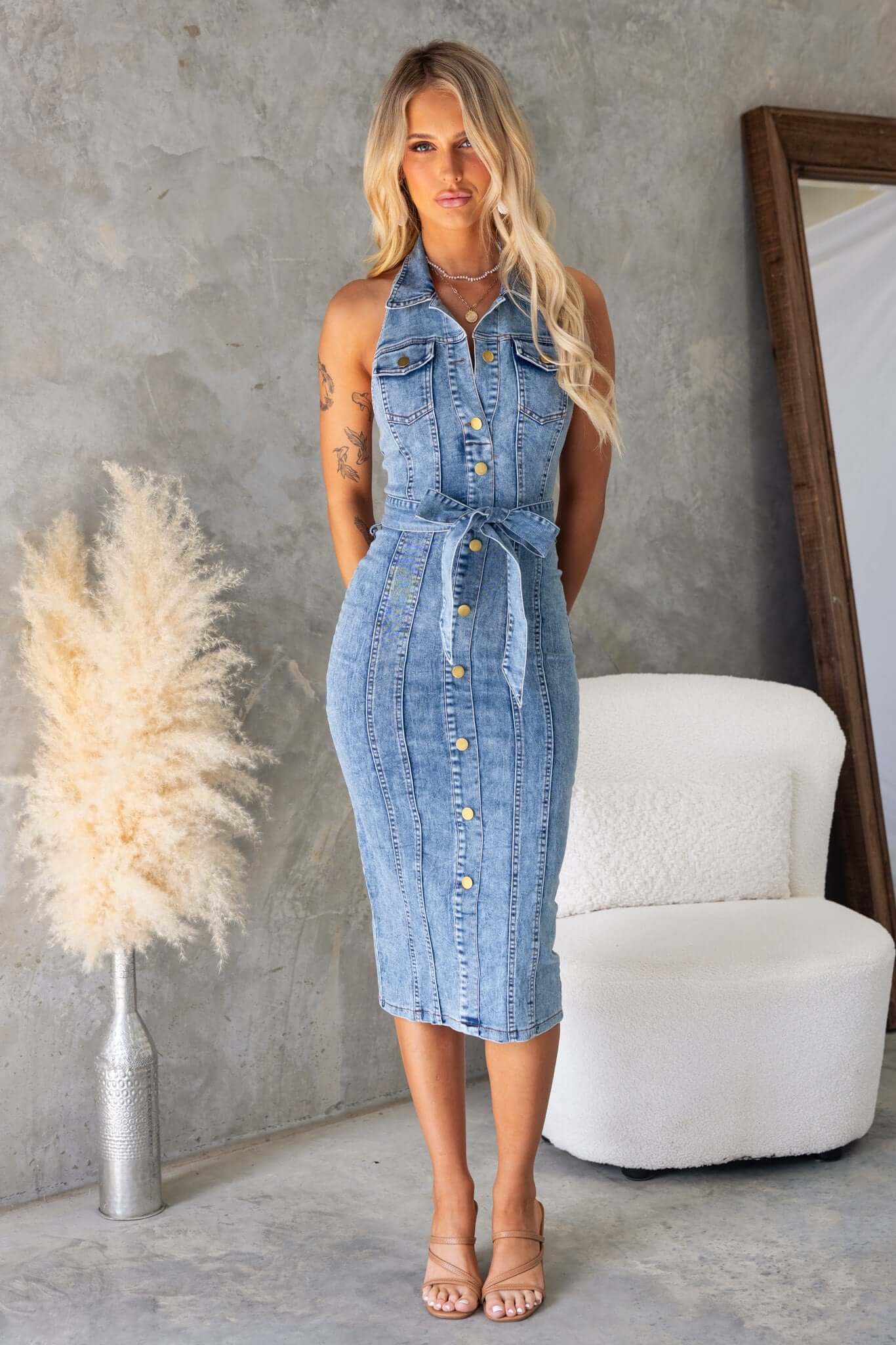 Kalyn Denim Midi Dress - Image 3