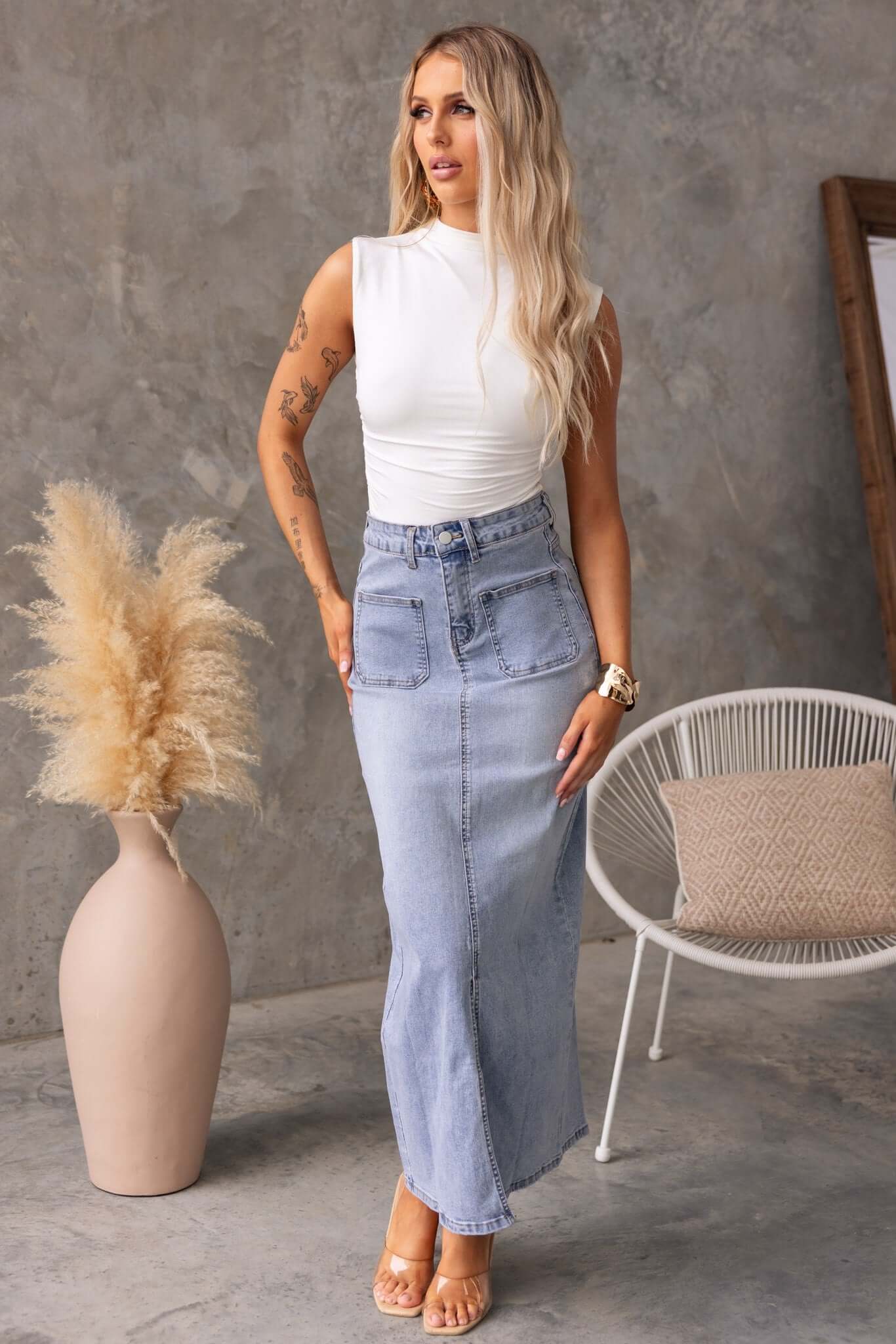 Naomi Denim Maxi Skirt - Image 2