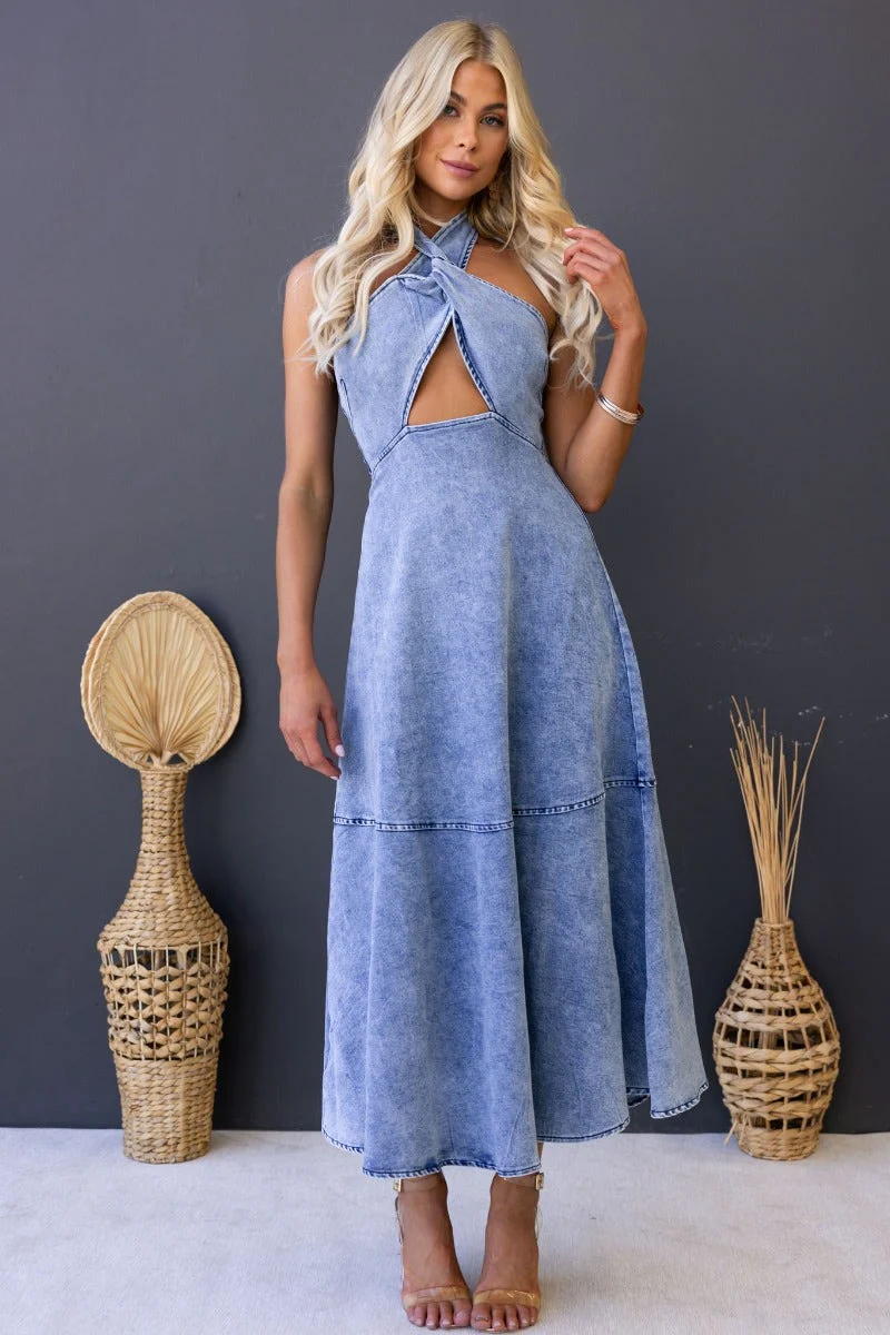 Osian Denim Midi Dress - Image 3