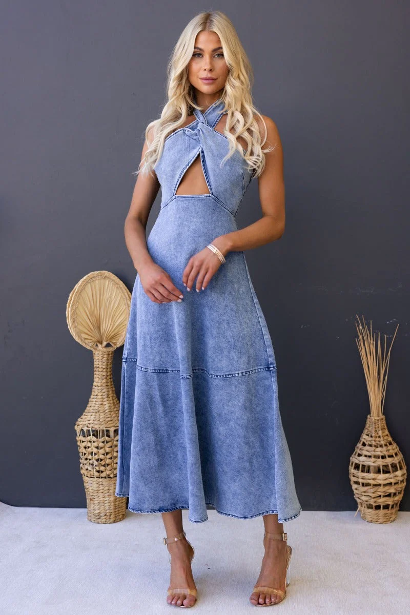 Osian Denim Midi Dress - Image 4