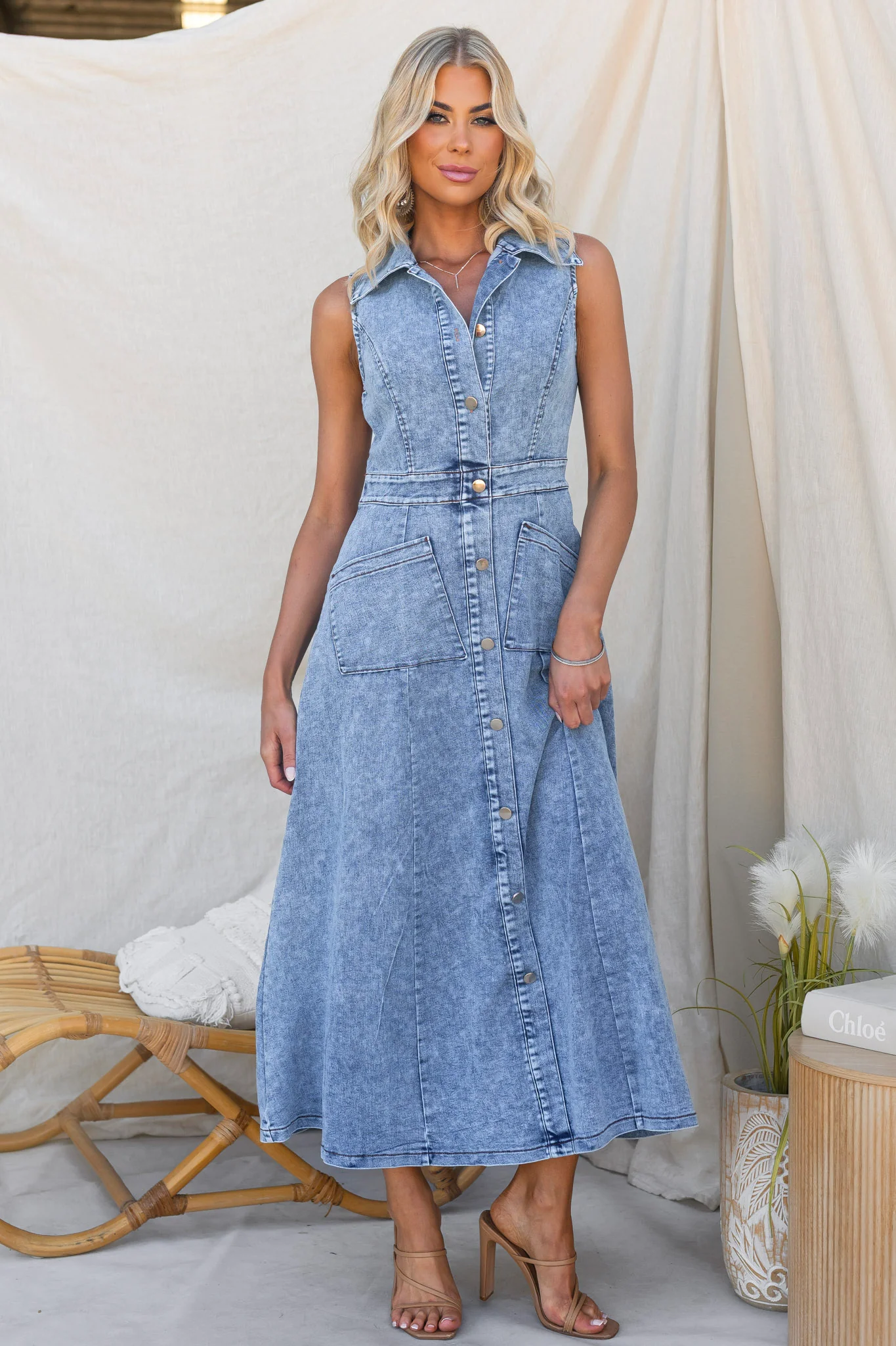 Rustic Denim Maxi Dress
