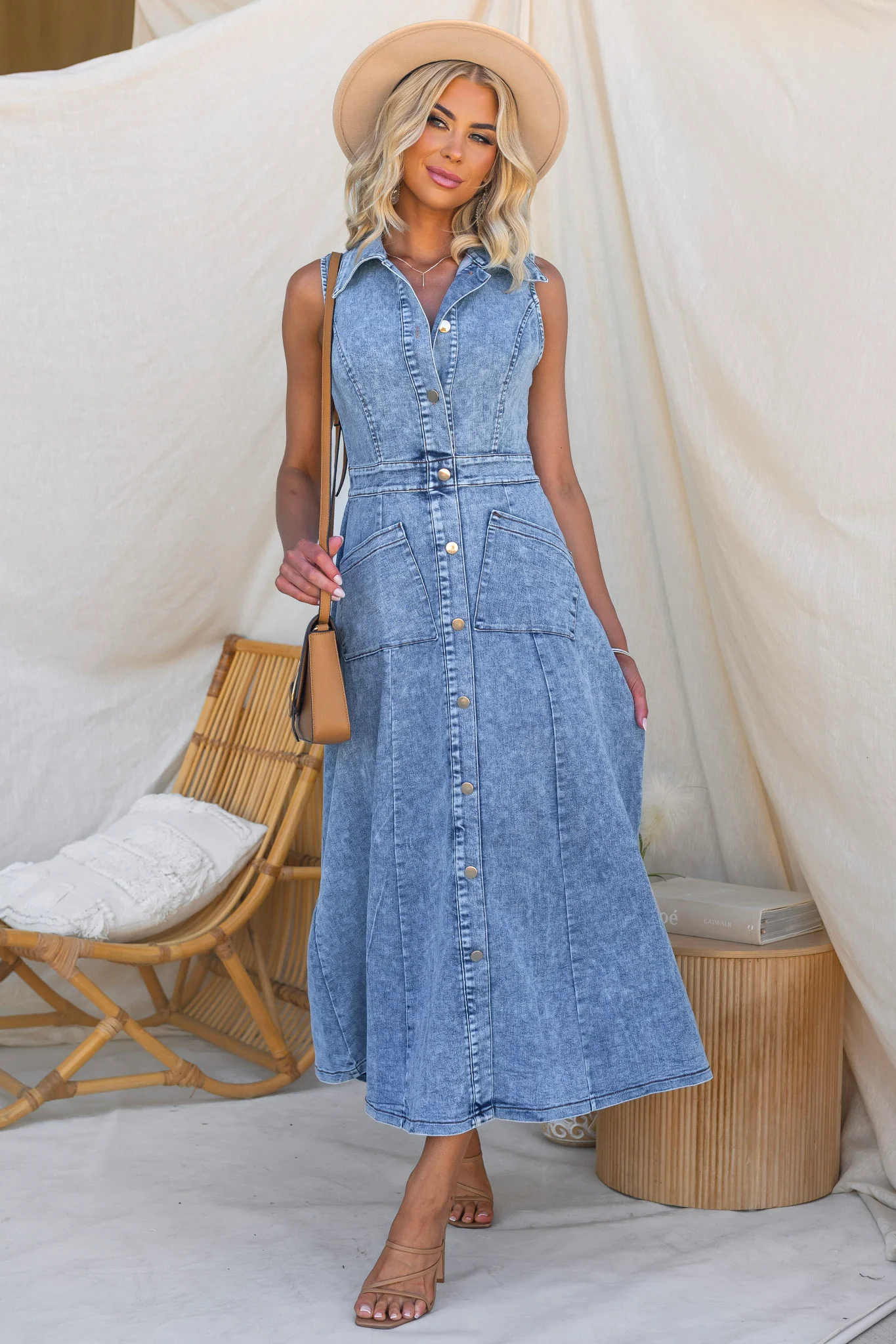 Rustic Denim Maxi Dress - Image 3