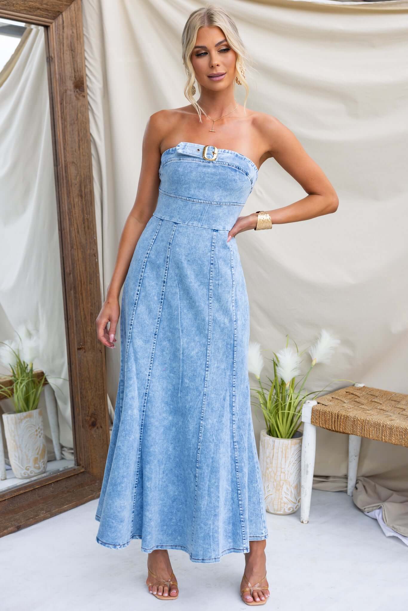 Thrilled Denim Maxi Dress - Image 3