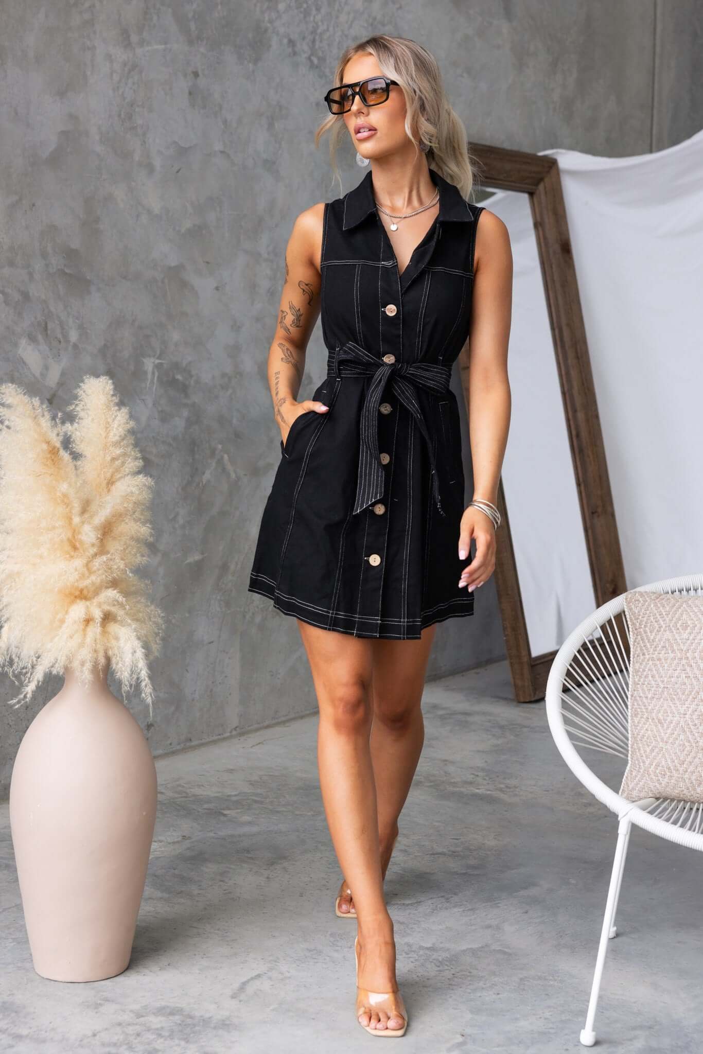 Tied In Denim Dress