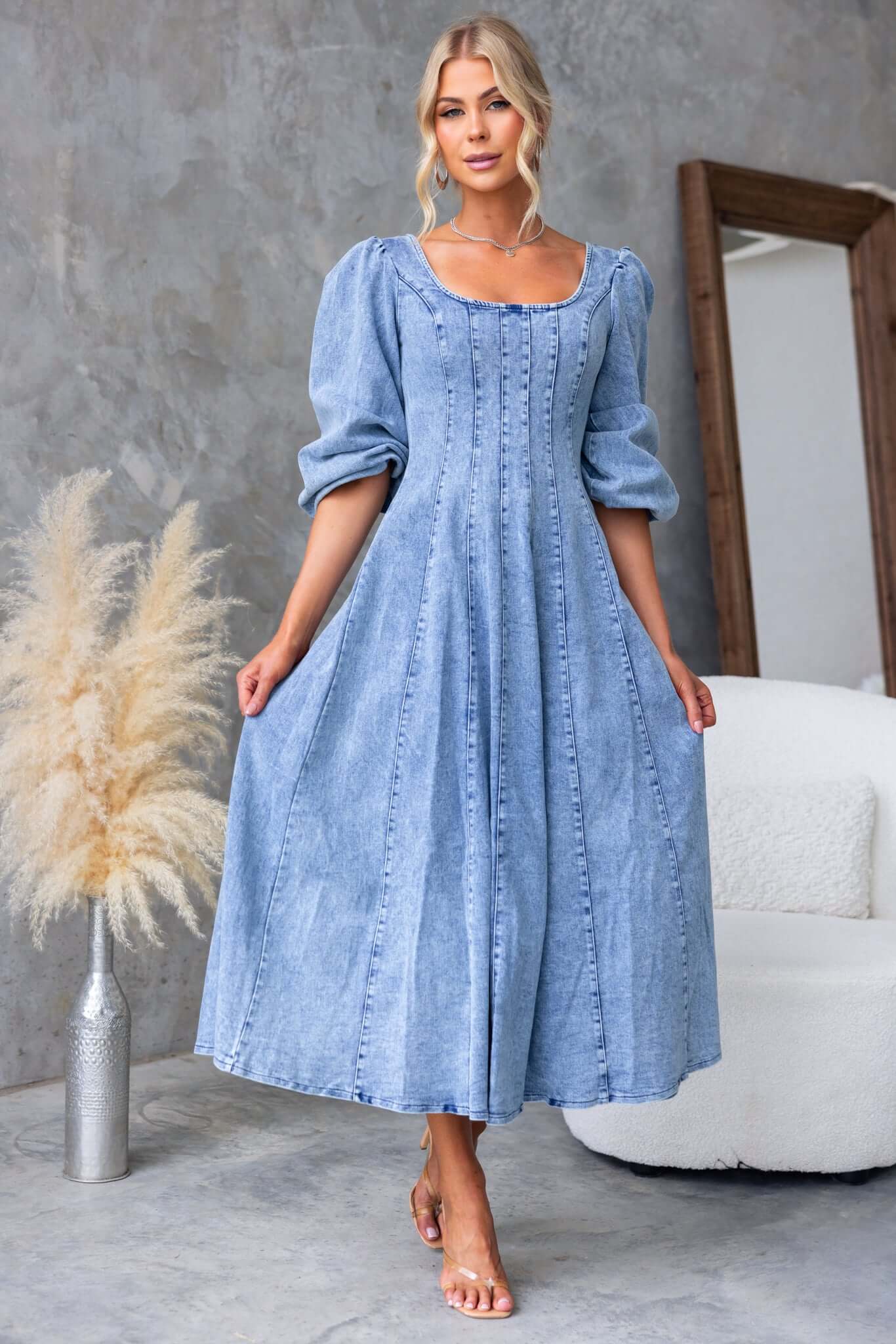 Yeva Denim Midi Dress - Image 3