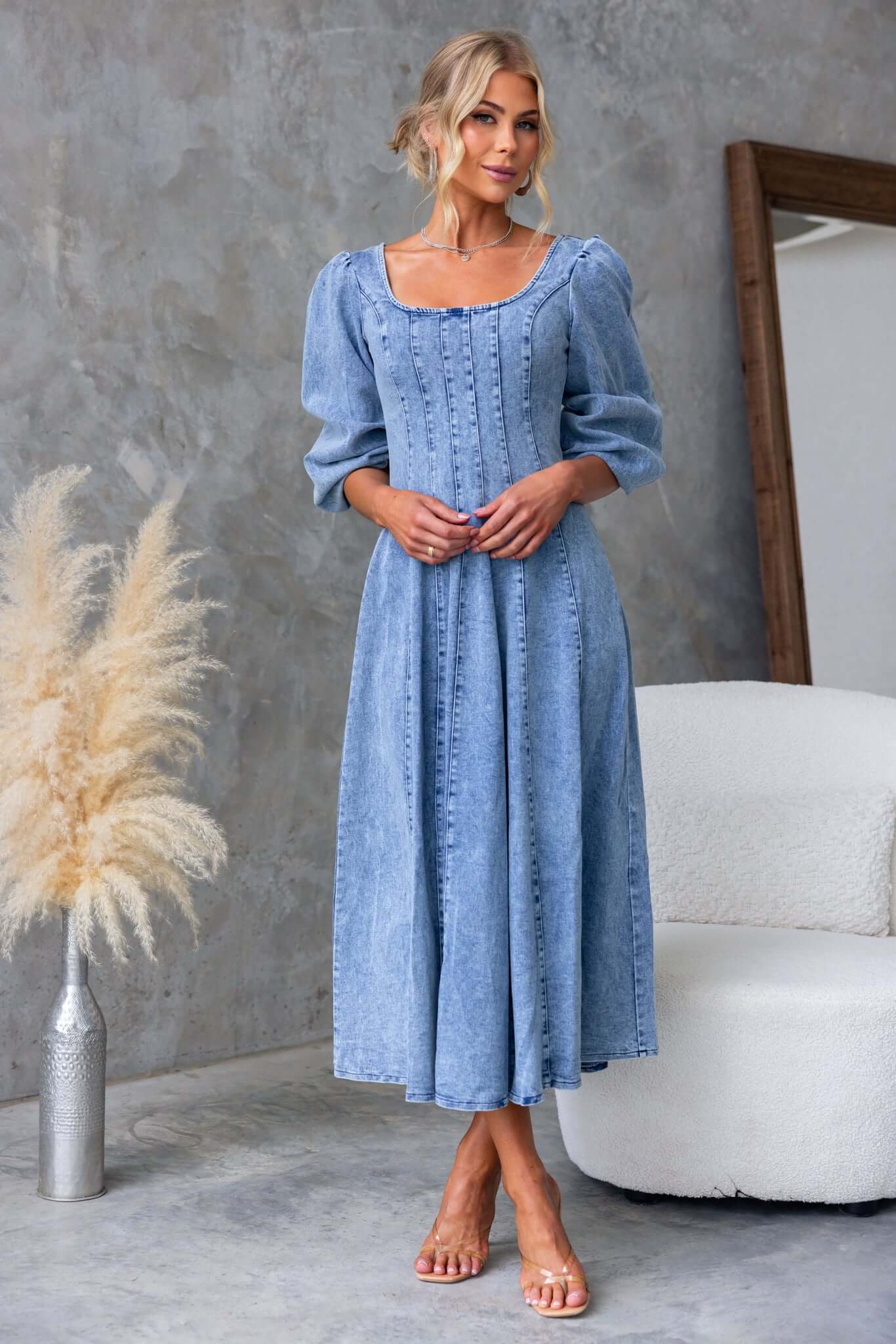 Yeva Denim Midi Dress - Image 4