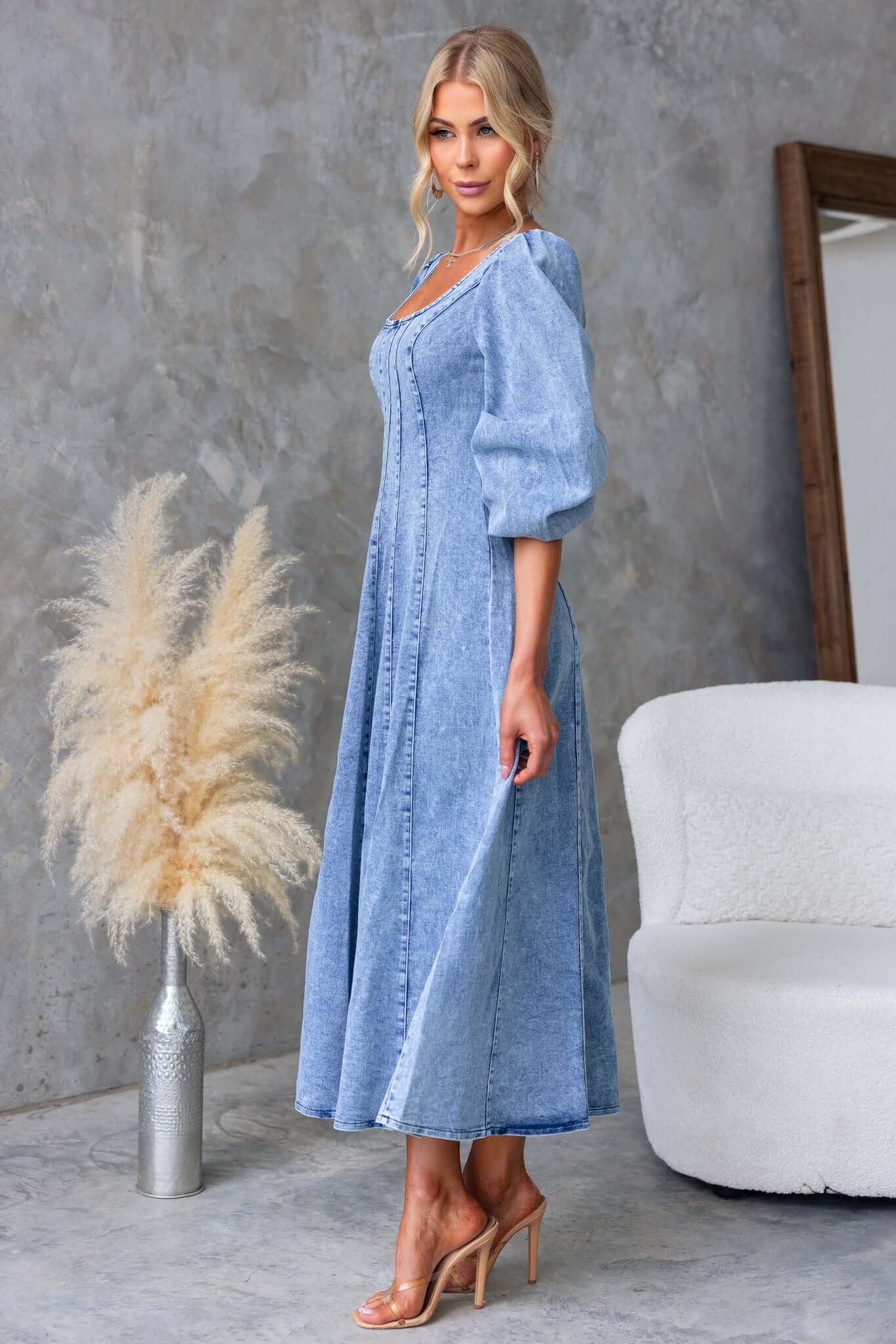 Yeva Denim Midi Dress - Image 5