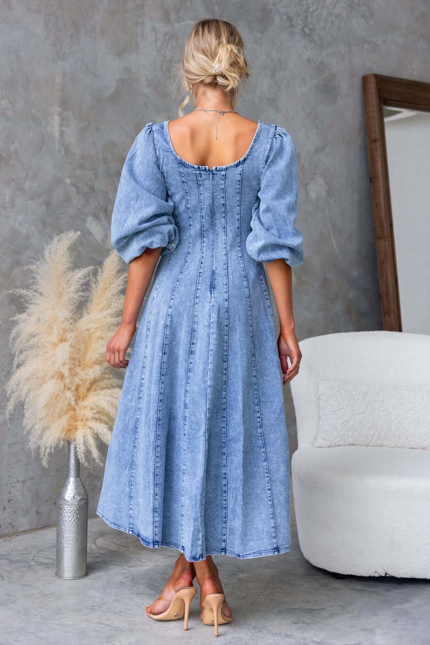 Yeva Denim Midi Dress - Image 6